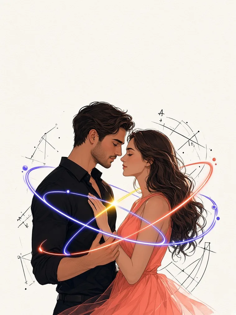 Illustration of two people encircled by planetary orbits